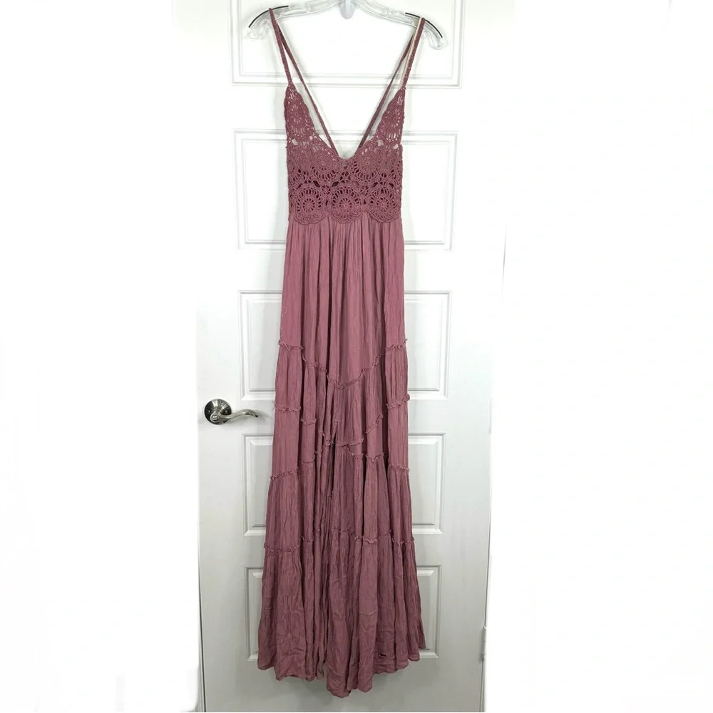 FREE PEOPLE Inesa Maxi Dress Size M Dried Currant Pink *Flaw